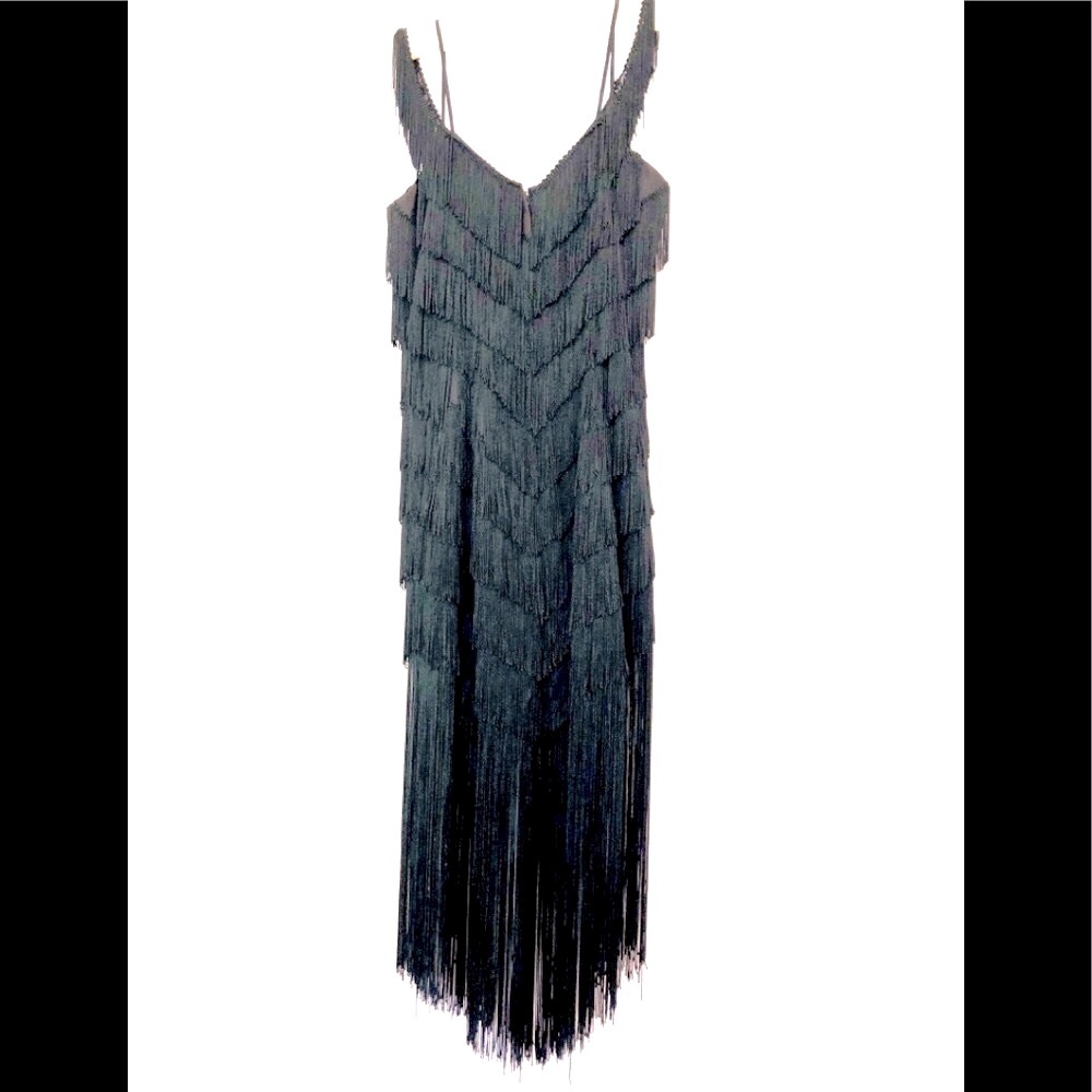 VTG 80s/20s TD4 fringe Black Mini dress Fully lined size 6